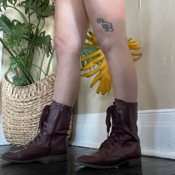 Wine Colored Lace Up Combat Boots - Picture 7 of 9